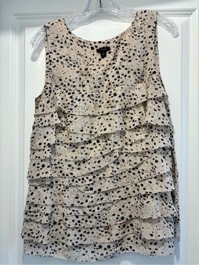 Ann Taylor Beige and Black Spot Ruffled Tiered Sleeveless Top